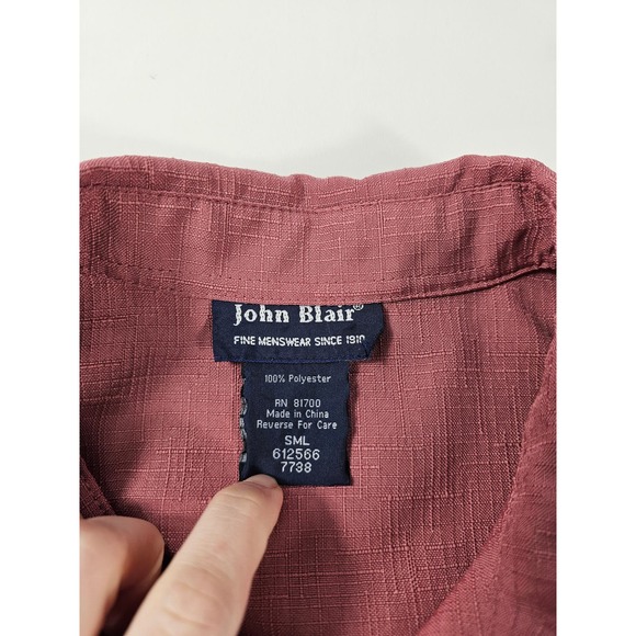 John Blair linen look pilot shirt coral red size small double pocket EUC ^ - Picture 4 of 7